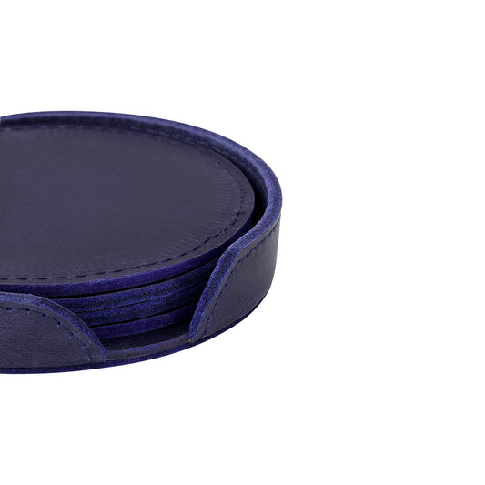 Leather Coaster Set - Blue
