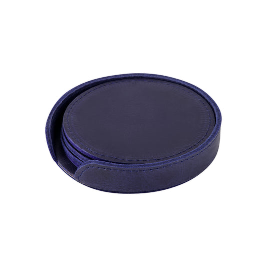 Leather Coaster Set - Blue