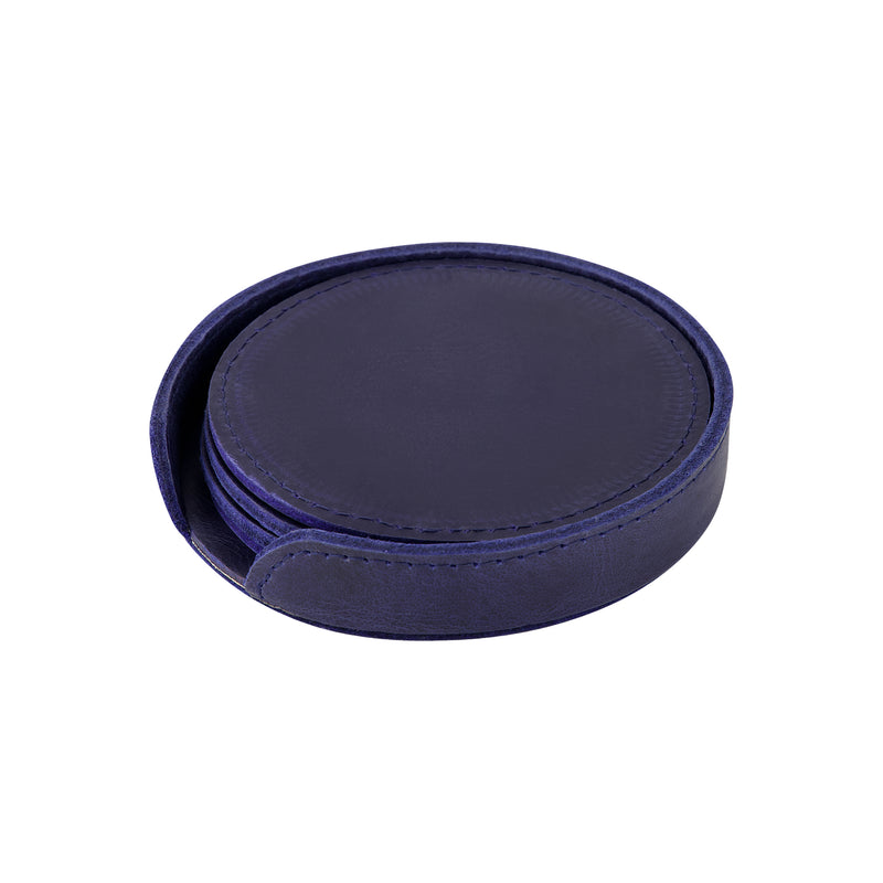 Leather Coaster Set - Blue
