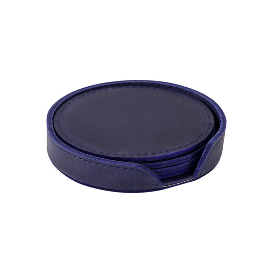 Leather Coaster Set - Blue