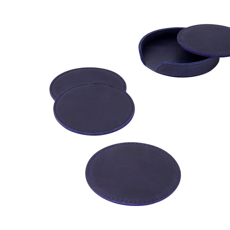 Leather Coaster Set - Blue