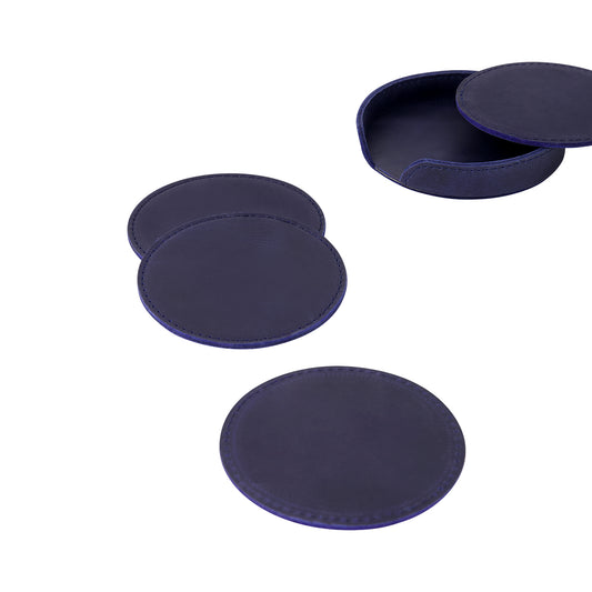 Leather Coaster Set - Blue