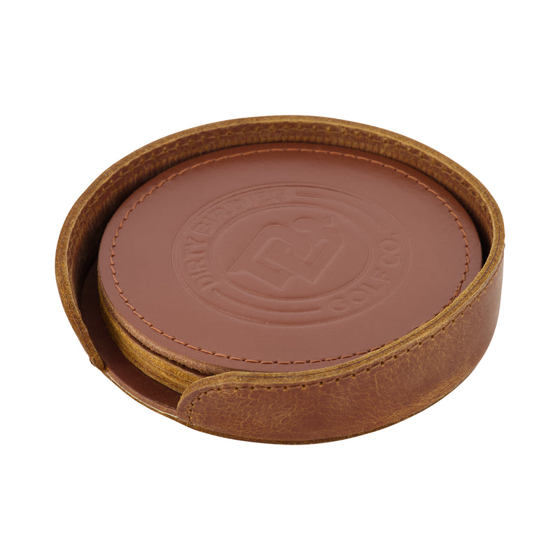 Leather Coaster Set - Brown