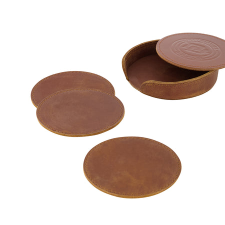 Leather Coaster Set - Brown