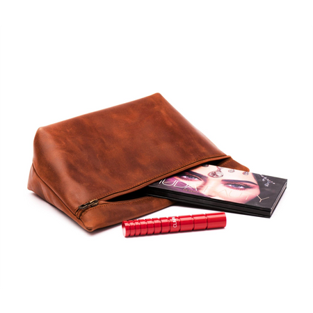 Leather Makeup Bag - Saddle Brown