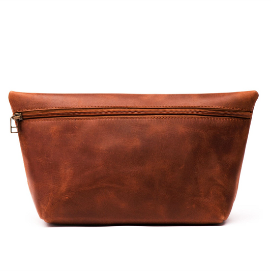 Leather Makeup Bag - Saddle Brown