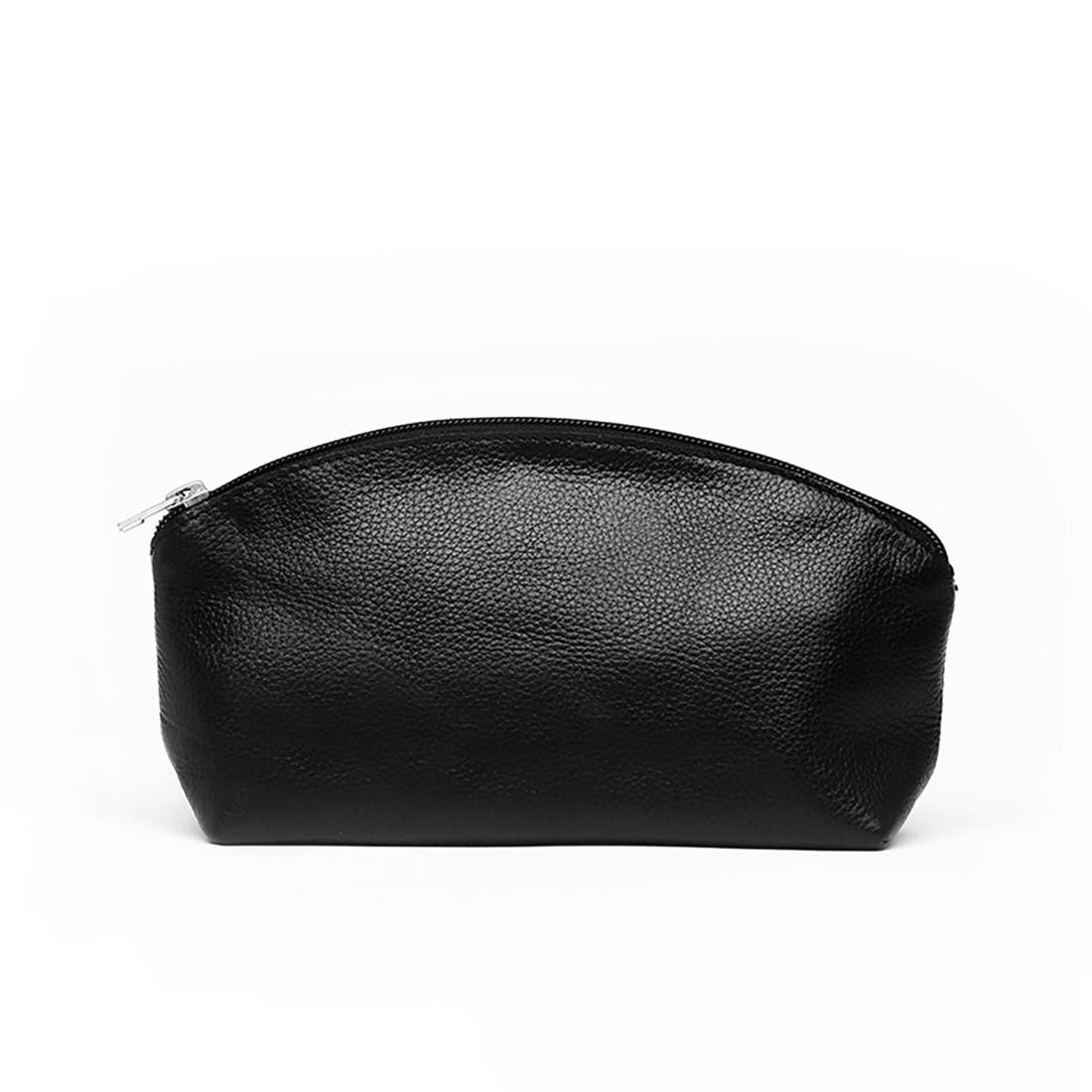 Leather Makeup Bag - Black