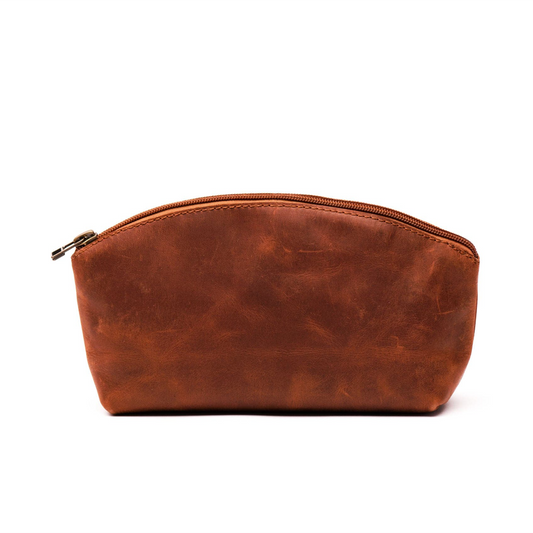 Leather Makeup Bag - Saddle Brown