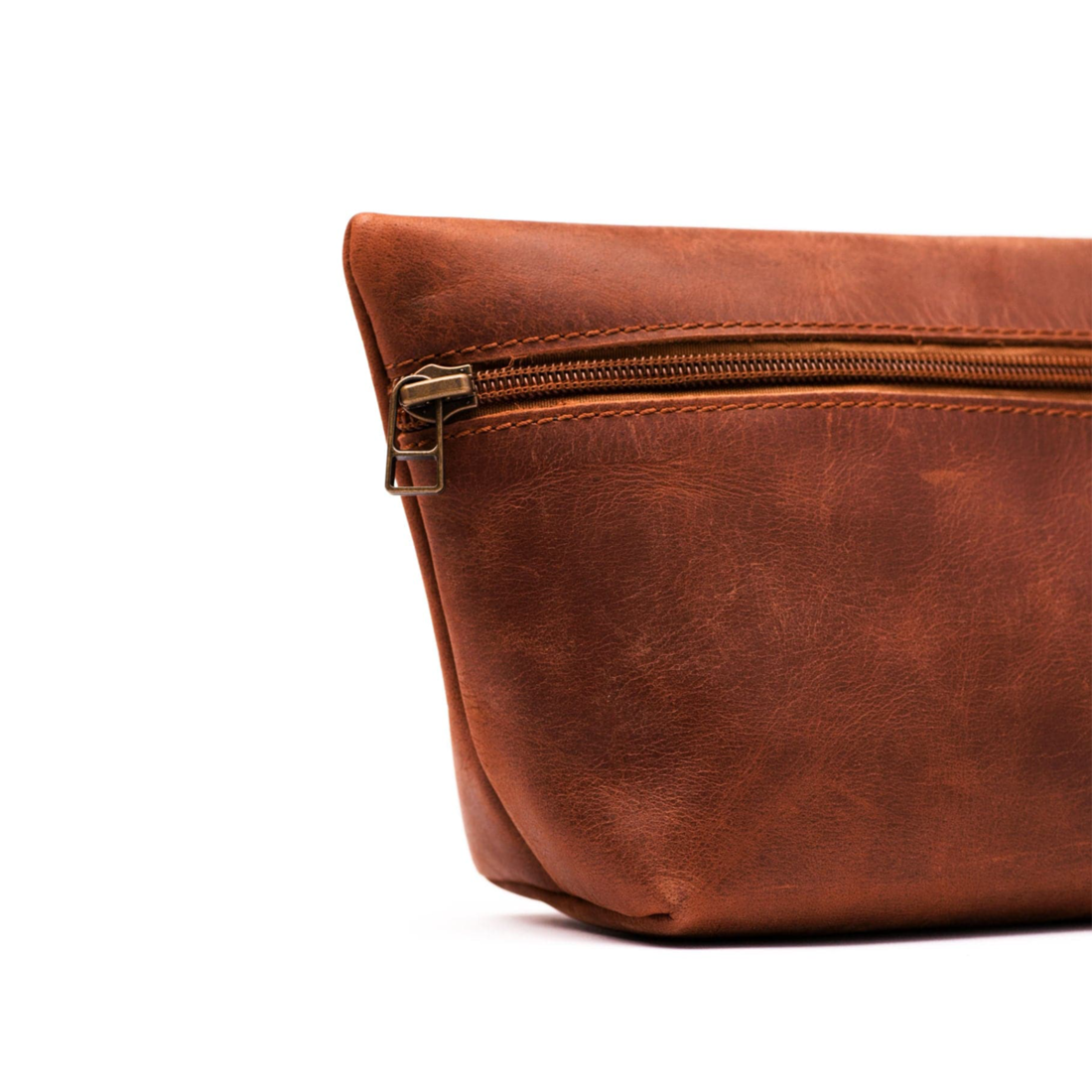 Leather Makeup Bag - Saddle Brown