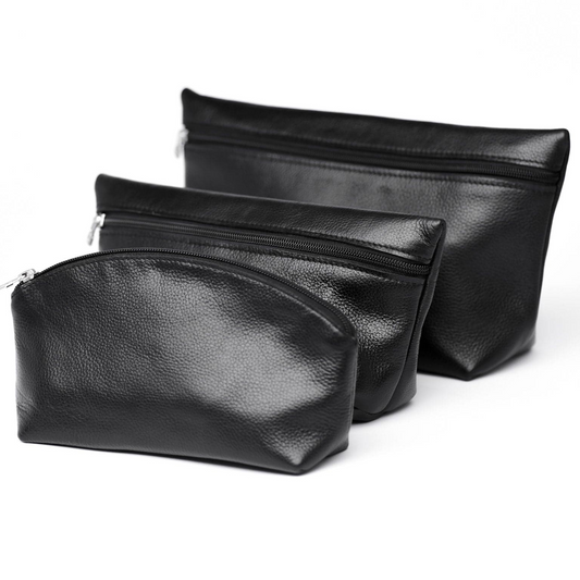 Leather Makeup Bag - Black