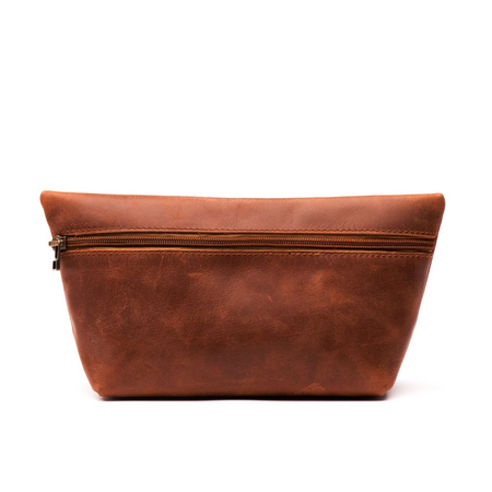 Leather Makeup Bag - Saddle Brown