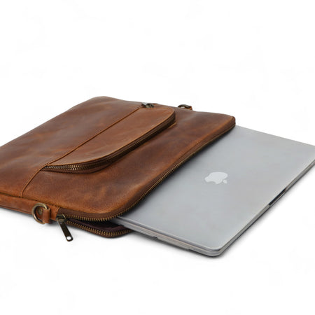 Leather Tech Sleeve - Saddle Brown