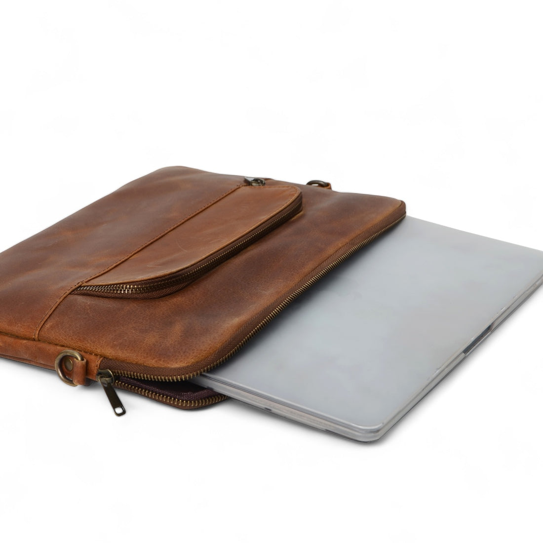 Leather Tech Sleeve - Saddle Brown