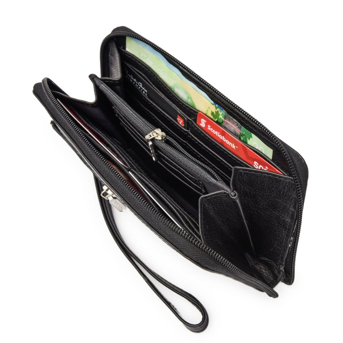 Leather Zip Around Wallet Black