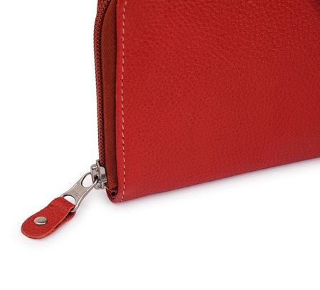 Leather Zip Around Wallet - Red