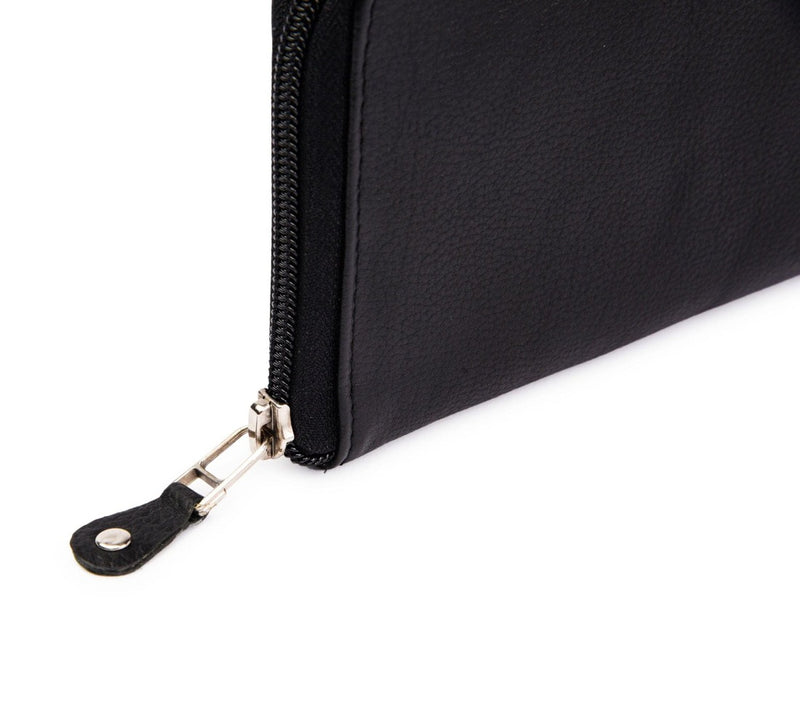 Leather Zip Around Wallet - Black