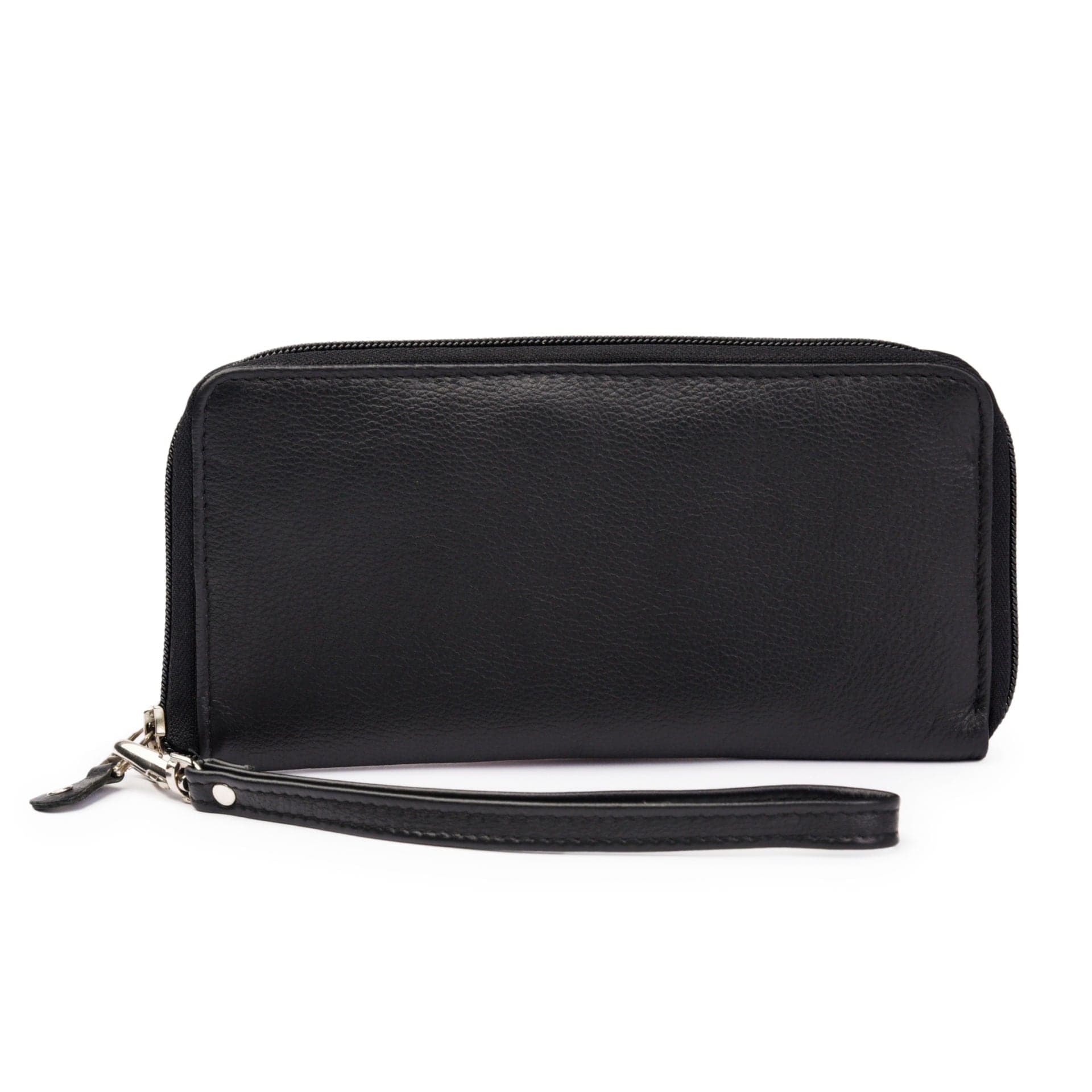Leather Zip Around Wallet - Black
