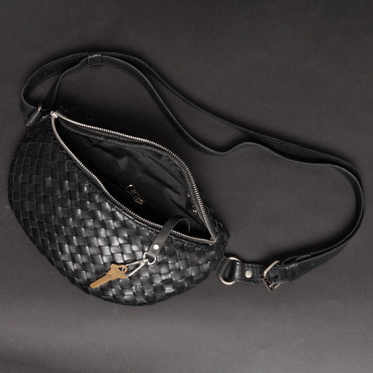 Nexus Woven Leather Belt Bag - Woven Black