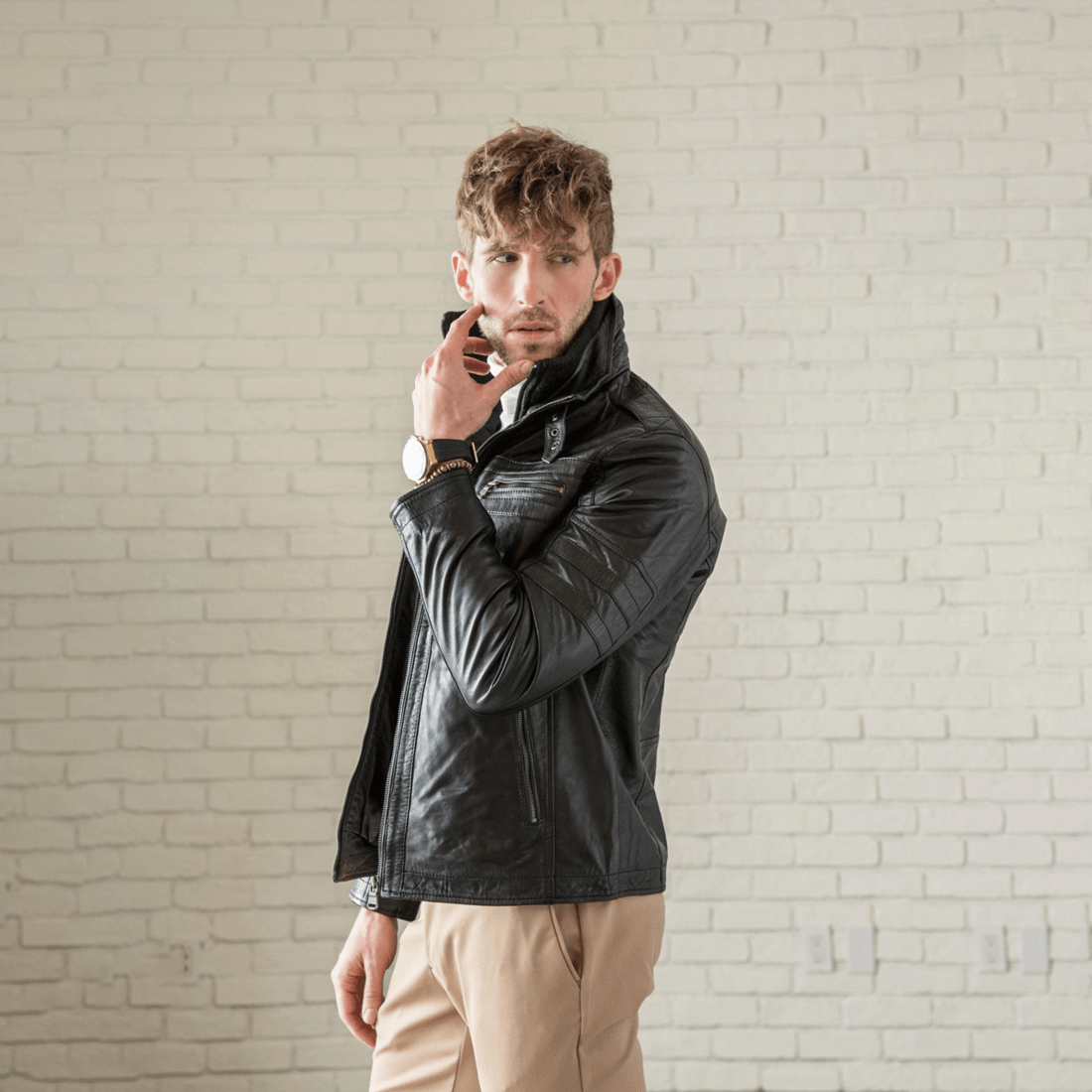 Removable Collar Leather Jacket