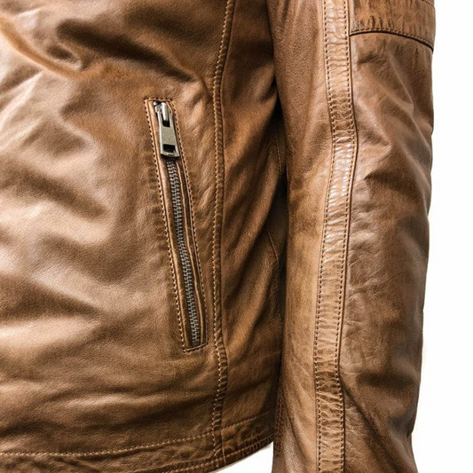Removable Collar Leather Jacket