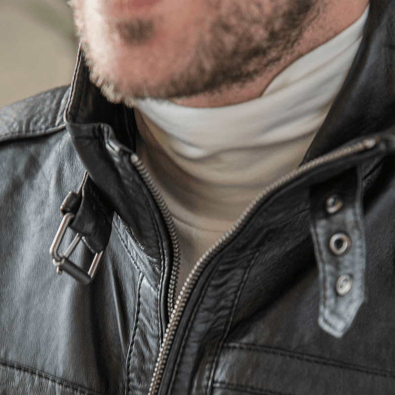 Removable Collar Leather Jacket - Black