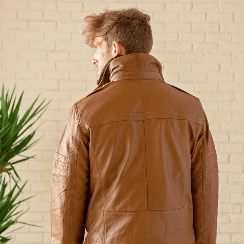 Removable Collar Leather Jacket - Black