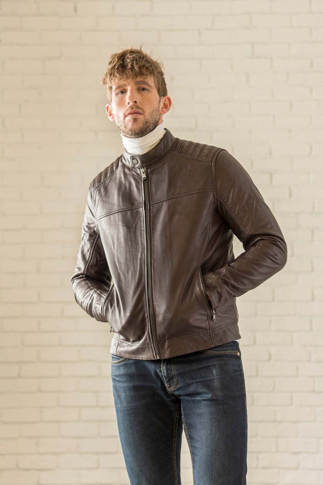 Order Removable Hood Leather Jacket - Cognac Color  HIDES