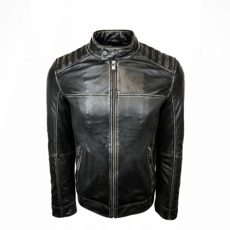 Removable Hood Leather Jacket - Black