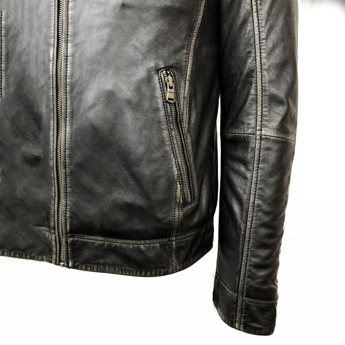 Removable Hood Leather Jacket - Black