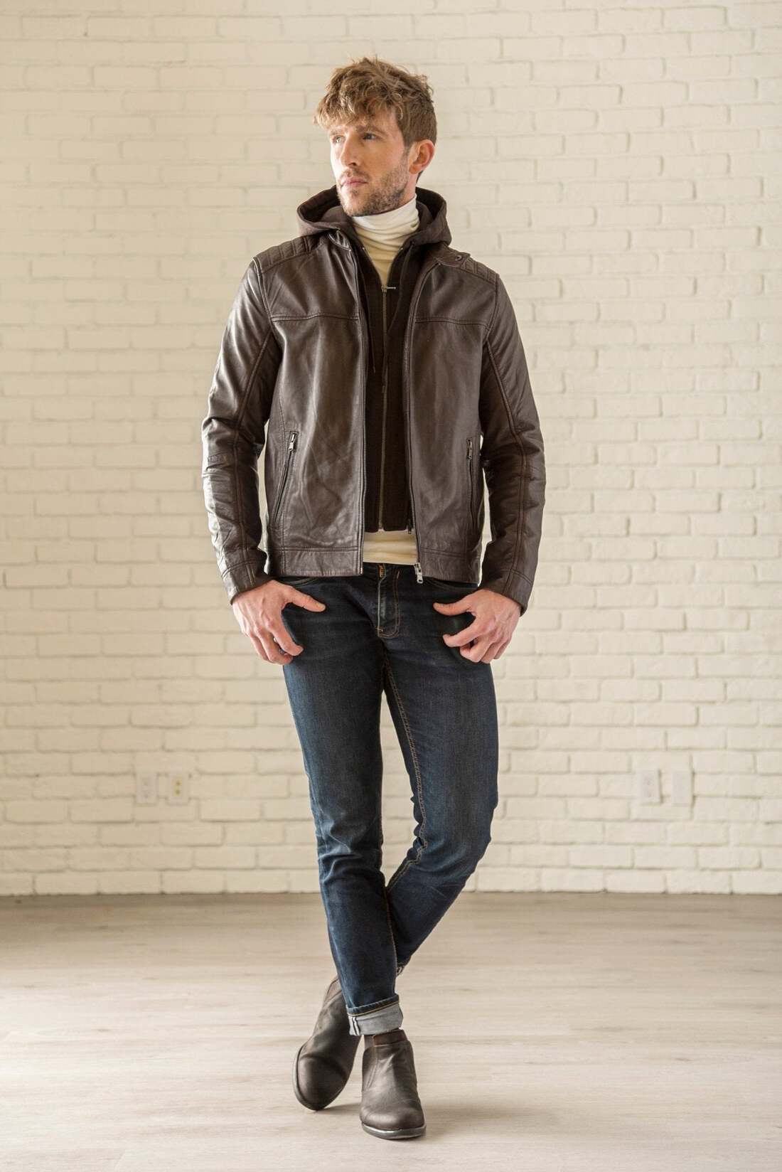 Removable Hood Leather Jacket - HIDES