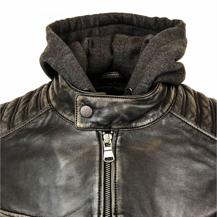 Removable Hood Leather Jacket