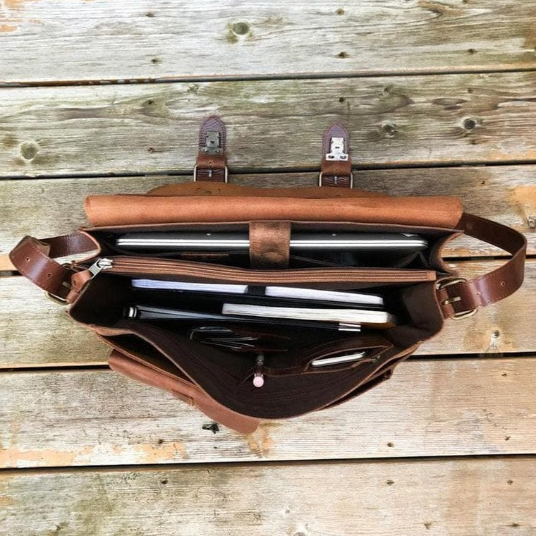 Front Pocket Leather Briefcase - HIDES