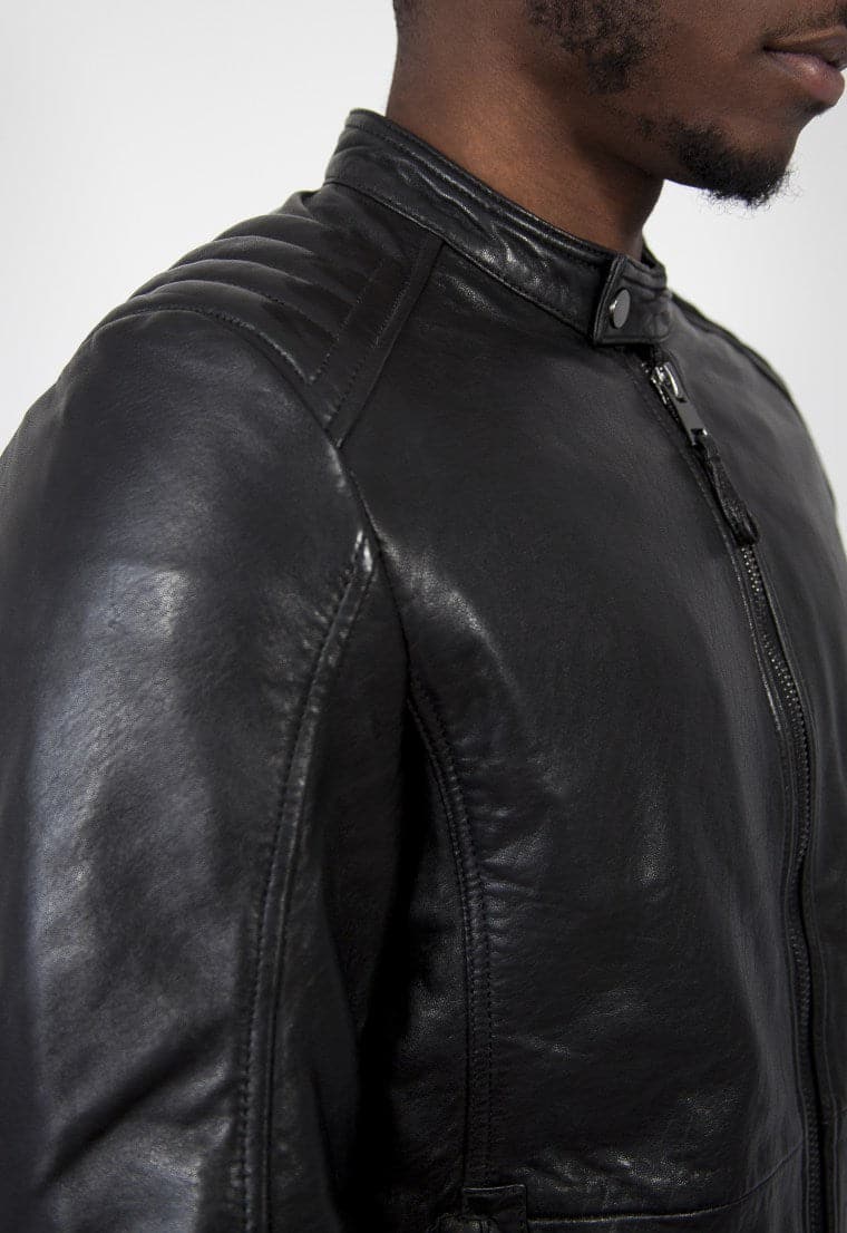 Mens Racer Leather Jacket - Black - HIDES